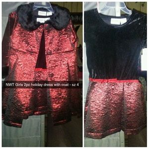 NWT Girls 2pc holiday dress with coat - size 4